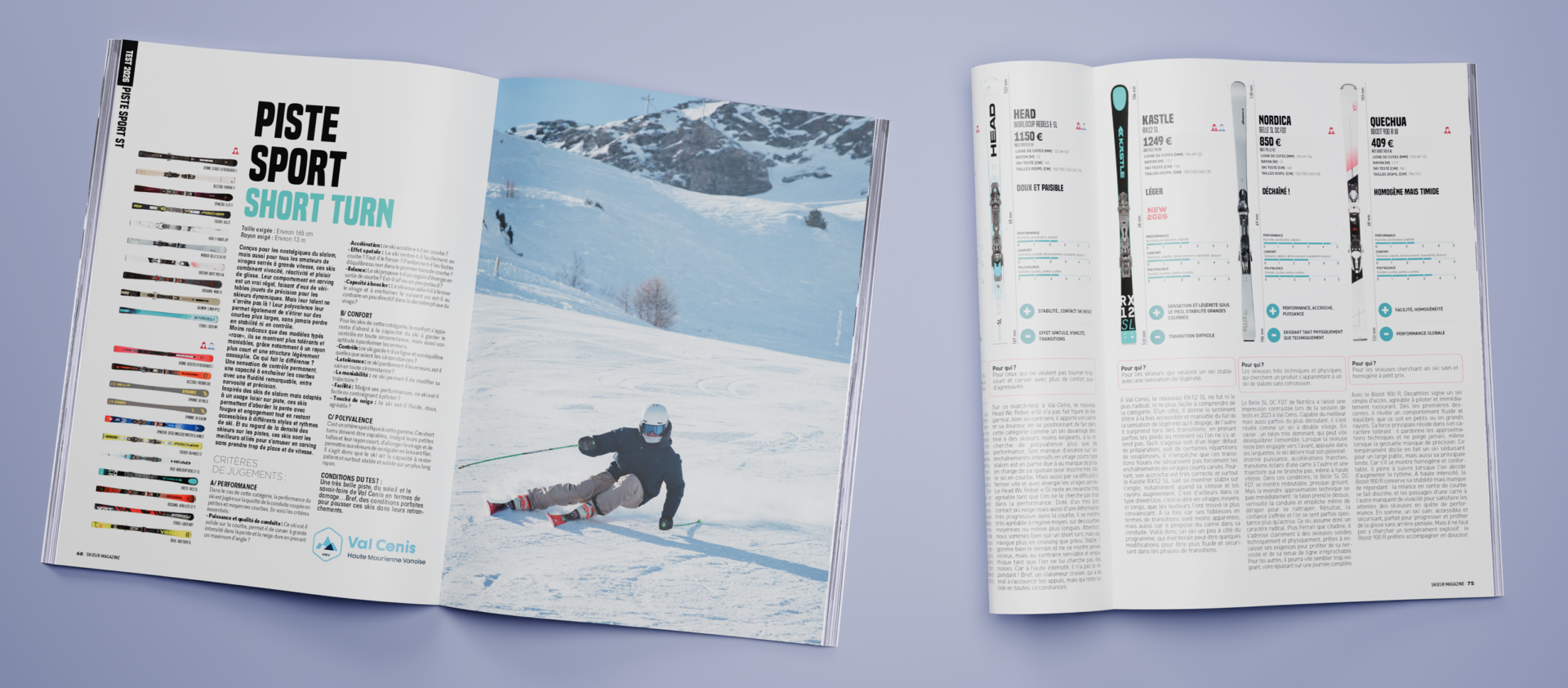 Pages techniques magazine Skieur – production éditoriale automatisée avec EasyCatalog